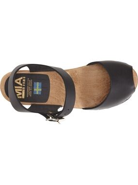 MIA Black Leather Open-Toe Clog with Ankle Buckle